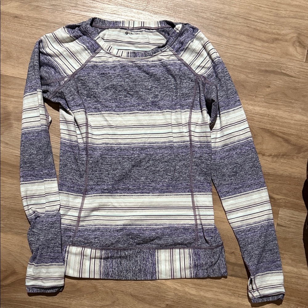 lululemon athletica Purple and White Striped Long Sleeve Top